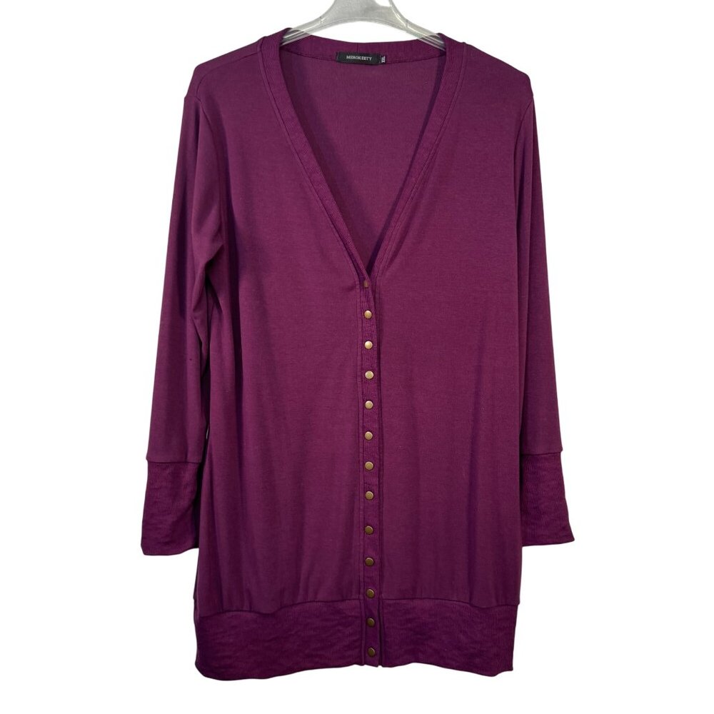 Merokeety Womens Size XXL Purple Long Sleeve Button-Down Cardigan
